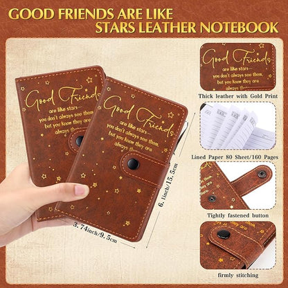 24 Pcs Friendsgiving Gift Bulk for Good Friends A6 Leather Journal Notebook Notepads with Bamboo Pens Friendship Appreciation Gift for Thanksgiving Birthday Women Sister Group (Brown)