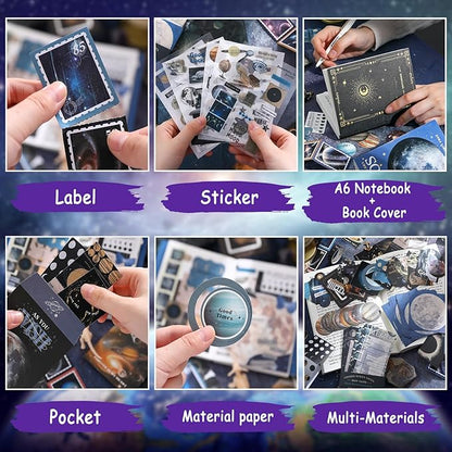 Draupnir Scrapbooking Supplies Kit, Aesthetic Cosmos Scrapbook Kit for Junk Journal, Stationery, Bullet A6 Grid Notebook DIY Scrapbook Birthday Craft Gift for Teen Girl Kid Women