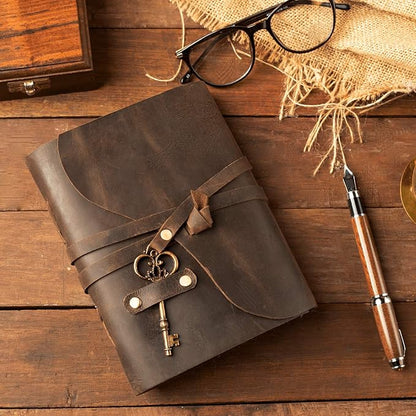 Vintage Leather Journal - Antique Handmade Deckle Edge Vintage Paper Leather Bound Journal - Book of Shadows Journal - Leather Sketchbook - Drawing Journal - Great Gift (Vintage Brown, 11.5"x8.25")