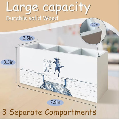 Go Jump in the Lake Pen Pencil Holder Organizer for Desk, Gifts for Lake Lovers, Funny Lakeside Dog Wooden Box Block Sign for Home Office Tabletop Decor, Dog Lovers Gifts