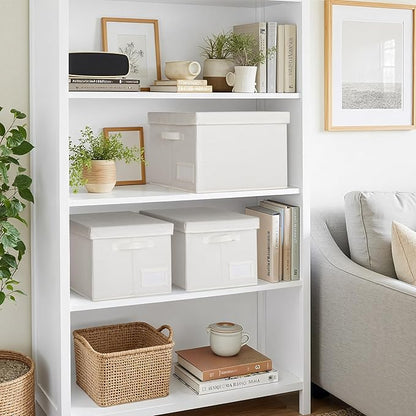 GRANNY SAYS Fabric Storage Bins with Lids, Storage Basket for Clothes, Decorative Storage Boxes, Closet Storage and Organizers, Ivory, 3-Pack