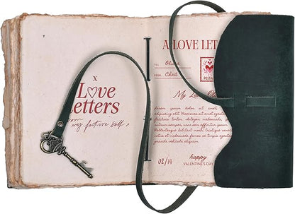 LEATHER VILLAGE Vintage Leather Journal – 200 Handmade Vintage Deckle Edge Paper – Leather bound Journal For Women Men – Vintage Key Closure - Book of Shadows - Turquoise - 10X7 inches