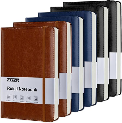 ZCZN 6 Pack Lined Journal Notebooks, 192 Pages A5 Hardcover Leather Journals for Work,Writing,School & Travel, College Ruled Journaling Notebooks for Notes Taking,Diary Journal (Black+Brown+Blue)*2