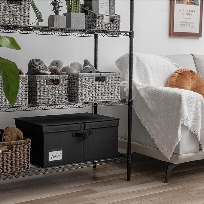 GRANNY SAYS Fabric Storage Bin with Lid, Linen Closet Organizers and Storage Baskets, Large Storage Box, Clothes Bins for Closet Organizing, Jumbo, Black, 1-Pack