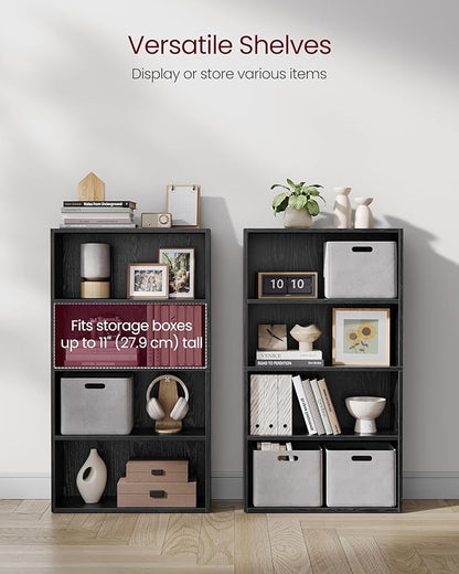 VASAGLE Custos Collection - Bookshelf, 4-Tier Bookcase, Book Shelf, Open Storage Shelf, 9.4 x 23.6 x 42.4 Inches, for Living Room, Home Office, Dinning Room, Ebony Black ULBC164T56