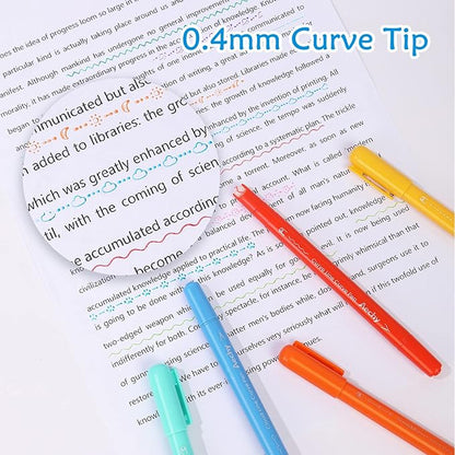 AECHY 12Pcs Dual Tip Markers Pens for Note Taking, Curve Highlighter with 10 Different Curv Shapes & 12 Colors Fine Lines, Colored Curve Pen for Students,Planners,Teachers, Scrapbook Supplies