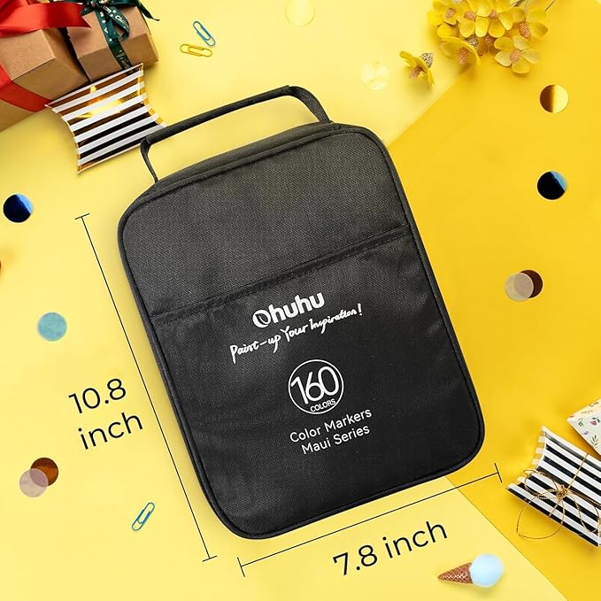 Ohuhu Markers for Adult Coloring Books No Bleeding 160 Colors Water-based Dual Tips Fineliner & Brush Coloring Markers for Kids Adults Beginners Drawing Pens for Journaling Lettering - Maui - Black