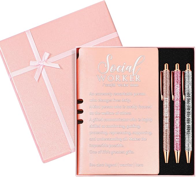 5 Pcs Employee Appreciation Gift Leather Journal Notebook 3 Ballpoint Pens with Box Thank You for Boss Emergency Nurses Medical Assistant Lady Coworker Teacher Social Worker(Pink)