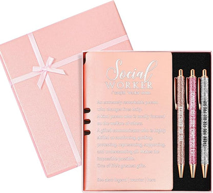 5 Pcs Employee Appreciation Gift Leather Journal Notebook 3 Ballpoint Pens with Box Thank You for Boss Emergency Nurses Medical Assistant Lady Coworker Teacher Social Worker(Pink)