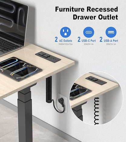 Drawer Outlet, Furniture Recessed Power Strip with 4 PD 30W USB Ports & 2 AC Outlets, Recessed Outlet for Conference Rooms, Office Tables, Furniture, 10FT Spring Cord (ETL Listed)