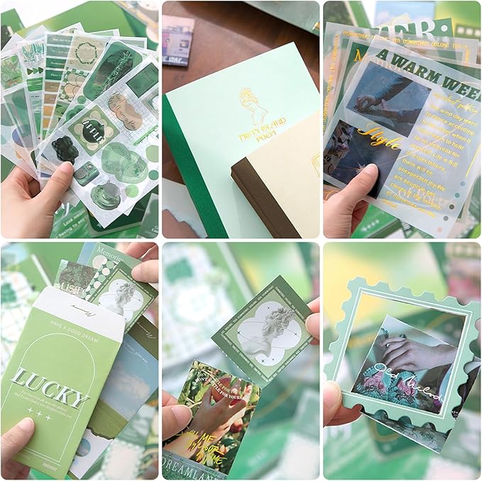 Scrapbooking Supplies Kit, Vintage Aesthetic Scrapbook Kit, Junk Journal Supplies with Scrapbook Stickers Paper, Journaling Supplies, Birthday Craft Gift for Adult Teen Girls Kid, Mist Island Poems