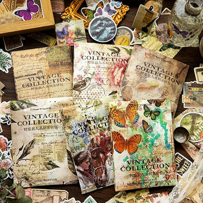 200PCS Vintage Scrapbooking Supplies Pack, Aesthetic Scrapbook Sticker Paper Art Journaling Kit for Bullet Junk Journals,Planner,Cottagecore Decor Gifts (Rose)