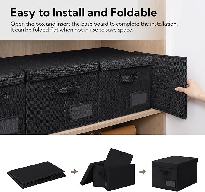 GRANNY SAYS Storage Bins with Lids, Storage Bins for Linen Closet Shelves, Decorative Storage Boxes, Clothes Storage and Organization for Organizing, 3-Pack, Large, Black