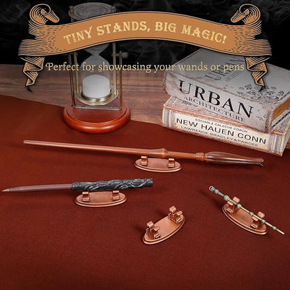 4PCS Resin Pen Holders Wizard Magic Wand Display Stands Mini Holders for Pencil Desk Decor Collection, 2.8'' L×1.1'' W× 0.9'' H, Rosegold