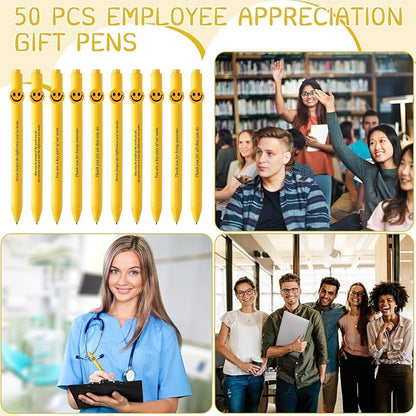 Qilery 50 Pcs Motivational Pens Bulk 5 Styles Inspirational Quotes Smile Face Ballpoint Pens Black Ink Smooth Writing Employee Appreciation Gifts Thank You Gifts