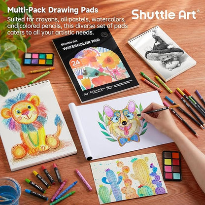 Shuttle Art 149 Piece Deluxe Art Set, Art Supplies in Wooden Case, Painting Drawing Art Kit with Crayons Colored Pencils Oil Pastels Watercolor Cakes Coloring Book Sketch Pad for Kids Adults