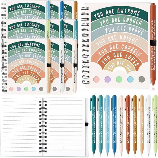 Janlaugh 100 Pcs Mental Health Gifts for Women Men Include 50 Mental Health Notebook 50 Inspirational Ballpoint Pen Self Care Notebook with Sticky Note Mood Support Boss Day Gift for Coworker Student