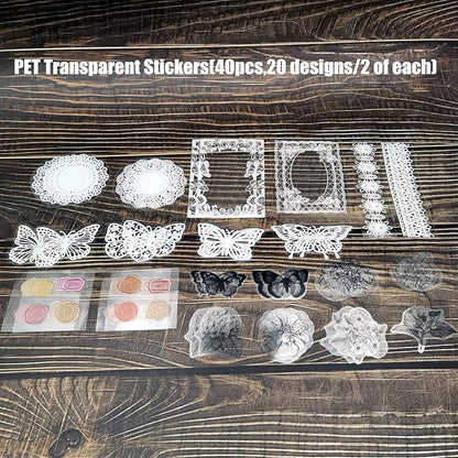 260PCS Vintage Journaling Scrapbooking Supplies Scrapbook Sticker Paper Ephemera Pack for Bullet Junk Journal Planners Collage Craft Notebooks Album (Flowers and Butterflies)