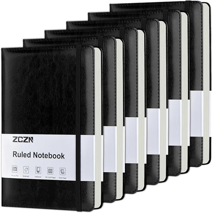 ZCZN Lined Journal Notebooks for Work, 5.5x8.3 in, 192 Pages, Hardcover Leather A5 Journals for Writing, Diary & Travel, College Ruled Journaling Notebooks for School, Office, Home (Black*6)