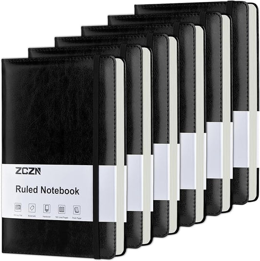 ZCZN Lined Journal Notebooks for Work, 5.5x8.3 in, 192 Pages, Hardcover Leather A5 Journals for Writing, Diary & Travel, College Ruled Journaling Notebooks for School, Office, Home (Black*6)