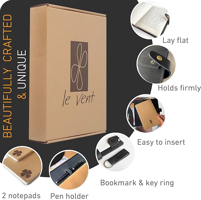 le vent 5X8 Leather Notebook Refillable | 200+200 Lined and Blank Pages | Hardcover Journal for Men & Women, Matte Black