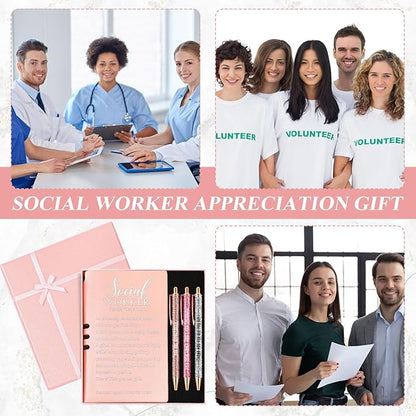 5 Pcs Employee Appreciation Gift Leather Journal Notebook 3 Ballpoint Pens with Box Thank You for Boss Emergency Nurses Medical Assistant Lady Coworker Teacher Social Worker(Pink)