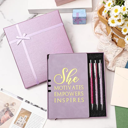 5 Pcs Boss Gifts for Women Set Leather Journal Ballpoint Pens with Box Thank You Employee Appreciation Thanksgiving Christmas Gifts for Female Leader Birthday Bestie Coworker (Purple)