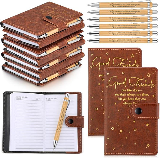 24 Pcs Friendsgiving Gift Bulk for Good Friends A6 Leather Journal Notebook Notepads with Bamboo Pens Friendship Appreciation Gift for Thanksgiving Birthday Women Sister Group (Brown)