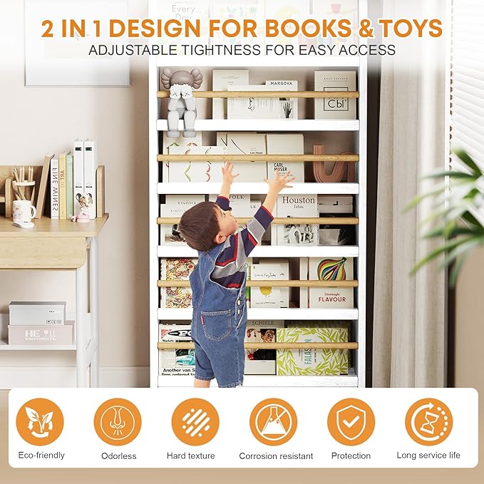 Book Shelf, Kids Bookshelf, Wall Bookshelf - 2/3/4/5/6 Tier Bookcase for Children's Books and Toys for Bedroom, Study or Living Room (Log Color)