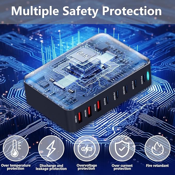 Famous TECH Shop 600W III PD 3.1 USB C Charger: 8 Port Fast Charging Hub | 5 USB-C + 3 USB-A Smart Power Delivery Multiport Adapter for MacBook Pro, iPhone 15, iPad, Samsung Galaxy, Laptop