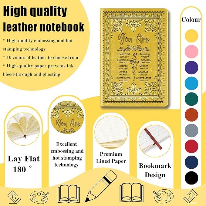 Yellow A5 Lined Leather Journal Notebook,Inspirational Christian Gifts Hardcover Executive Notebooks for Men Women,200 Pages 100 Gsm Thick Ruled Paper Daily Diary for School,Family ,Friends,Work (You Beautiful Yellow)
