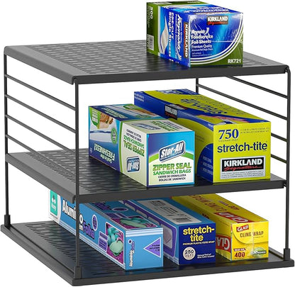 Upgraded Cabinet Organizers and Storage -Divided Compartment Holder for Plastic Bag, Wrap, Foil, Snack and Box for Kitchen and Pantry Organization and Storage, Kitchen Organization(Black)