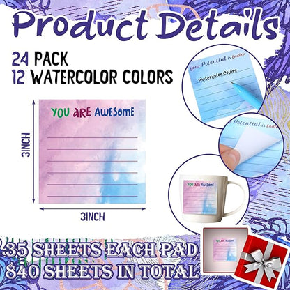 Yinder 12 Pcs Employee Appreciation Sticky Notes Xmas Gift Bulk Motivation Note Pads Mini Inspirational Note Gift for Teacher Nurse Staff Coworker Office Supply 3 x 3'' (Appreciation,Watercolor)