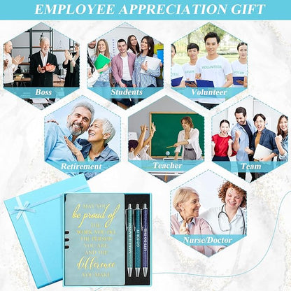 5 Pcs Employee Appreciation Gift Christmas Leather Journal Notebook 3 Ballpoint Pens with Box Thank You for Nurse Medical Assistant Coworker Teacher Social Worker Vet Tech Volunteer(Blue)