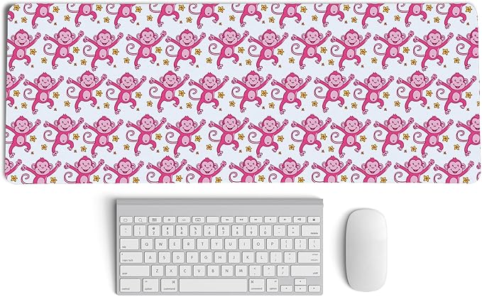 Cute Pink Monkey Mouse Pad,Pink Monkeys Decor for Girly Room Desk Mouse Pad,Preppy Girly Large Desk Mat for Dorm Home Office,Teen Girl Monkey Gifts,31.5x11.8 Inch