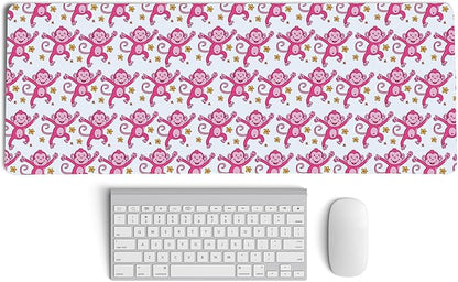 Cute Pink Monkey Mouse Pad,Pink Monkeys Decor for Girly Room Desk Mouse Pad,Preppy Girly Large Desk Mat for Dorm Home Office,Teen Girl Monkey Gifts,31.5x11.8 Inch