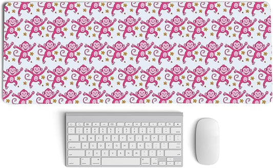 Cute Pink Monkey Mouse Pad,Pink Monkeys Decor for Girly Room Desk Mouse Pad,Preppy Girly Large Desk Mat for Dorm Home Office,Teen Girl Monkey Gifts,31.5x11.8 Inch