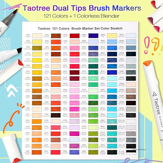 Taotree Alcohol Brush Markers Art Supplies, 121 Colors Dual Tip Art Coloring Markers Pens, Brush & Chisel Tip Sketch Pens, Drawing Supplies Gift for Artist Adult Coloring Book Painting, Sketching