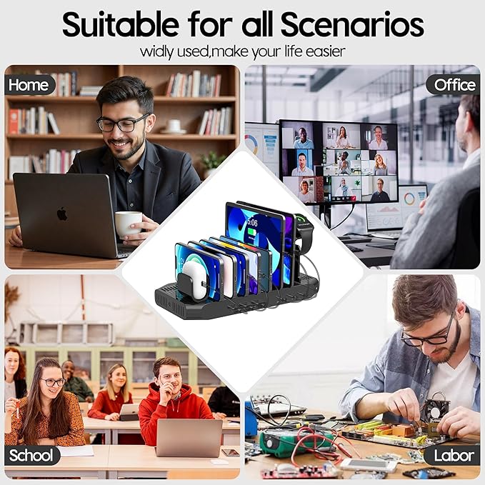 Unitek USB C Charging Station for Multiple Devices Apple - 6 Port MacBook Laptop Charging Dock with Type-C PD 60W Fireproof Fast Charging Stand with Smartwatch & Airpods Holder for iPhone iPad Tablet