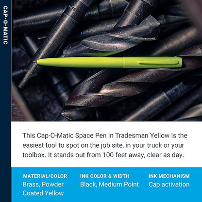 Fisher Space Pen Cap-O-Matic Pen, Ballpoint, Fluorescent Yellow, Pocket Clip, Black Ink