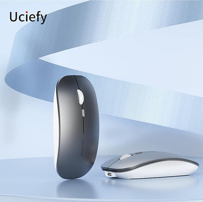 Uciefy Q5 Slim Rechargeable Wireless Mouse, 2.4G Portable Optical Silent Ultra Thin Wireless Computer Mouse with USB Receiver and Type C Adapter, Compatible with PC, Laptop, Notebook, Desktop (Grey)