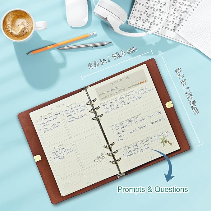 Travel Journal for Women Men, Leather Travel Scrapbook Notebook & Adventure Book Travel Planner Memory Diary, Travel Gifts (Blue)