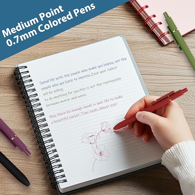 FIOVER Colorful Gel Pens - 6Pcs 0.7mm Multi-Colored Pens, Smooth Writing Coloring Journaling Supplies for Note Taking, Cute Aesthetic Office School Supplies (6Pcs-Vintage Colorful)