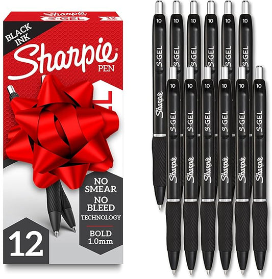 Sharpie S-Gel, Gel Pens, Bold Point (1.0mm), Black Ink, 12 Count - Writing, Journaling, Note-Taking, College, Teacher Supplies, Office, Back to School