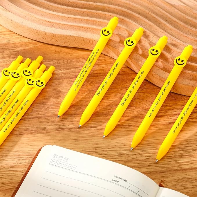 Qilery 50 Pcs Motivational Pens Bulk 5 Styles Inspirational Quotes Smile Face Ballpoint Pens Black Ink Smooth Writing Employee Appreciation Gifts Thank You Gifts