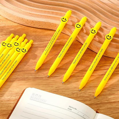 Qilery 50 Pcs Motivational Pens Bulk 5 Styles Inspirational Quotes Smile Face Ballpoint Pens Black Ink Smooth Writing Employee Appreciation Gifts Thank You Gifts