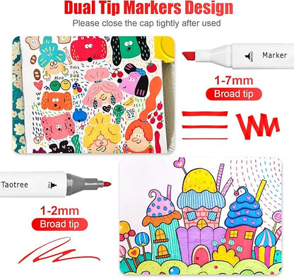 Taotree Alcohol Markers 262 Colors with Case & Holders, Dual Tips Art Coloring Markers Pens, Chisel & Fine Sketch Pens Art Supplies for Artist Kids Adult Coloring Books Drawing, Painting, Sketching