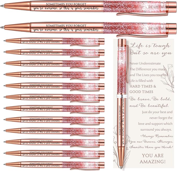 Supervitae 30 Set Christmas Motivational Pens for Women Bulk Rose Gold Inspirational Positive Quote Ballpoint Pens with Card Tie for Xmas Stocking Stuffer Secret Sister Gift Teacher Student Employee
