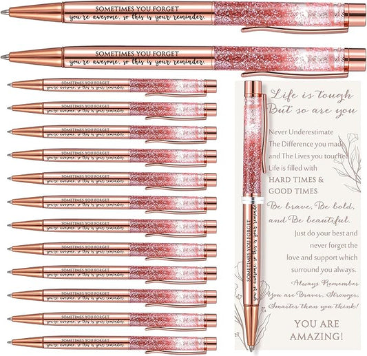 Supervitae 30 Set Christmas Motivational Pens for Women Bulk Rose Gold Inspirational Positive Quote Ballpoint Pens with Card Tie for Xmas Stocking Stuffer Secret Sister Gift Teacher Student Employee