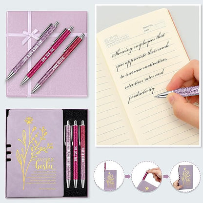 5 Pcs Work Besties Gifts for Women Set Leather Journal Ballpoint Pens with Box Thank You Appreciation Gift for Thanksgiving Christmas Birthday Work Bestie Gifts Coworker Friend (Purple)